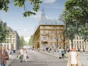 Visualisierung des Vereins »Wir sind Fürth e. V.«: Die »Neue Mitte« mit historischer Fassade des Park-Hotels